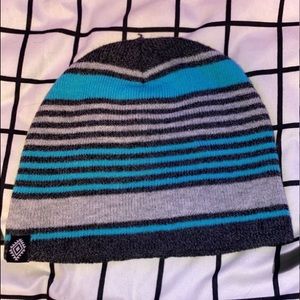 Black, Grey, and teal striped beanie